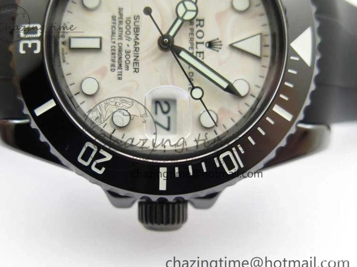 0109 Submariner 40mm Black Ceramic 5GF Best Edition Cream Dial on Black Rubber Strap SA Neat 2470